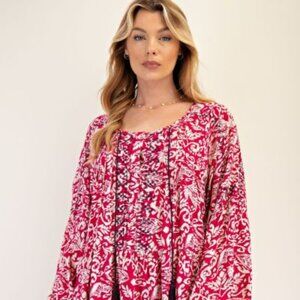 NWT Easel Brand Embroidered Flowy Boho Dress in Magenta